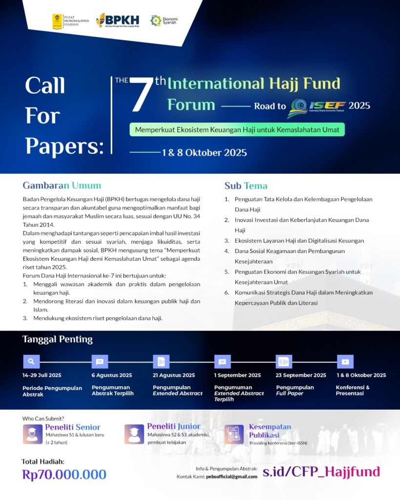 Call for Paper Karya Riset Ilmiah BPKH 2025 - Memperkuat Ekosistem Keuangan Haji Untuk Kemaslahatan Umat